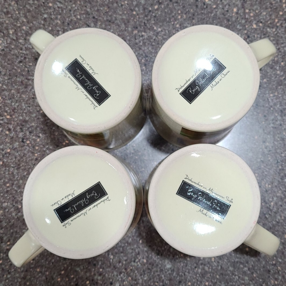 Rooster Mugs set of 4 Cups Coffee Tea Bay Island Vintage Farm Designs Slim 8 oz - Picture 13 of 16